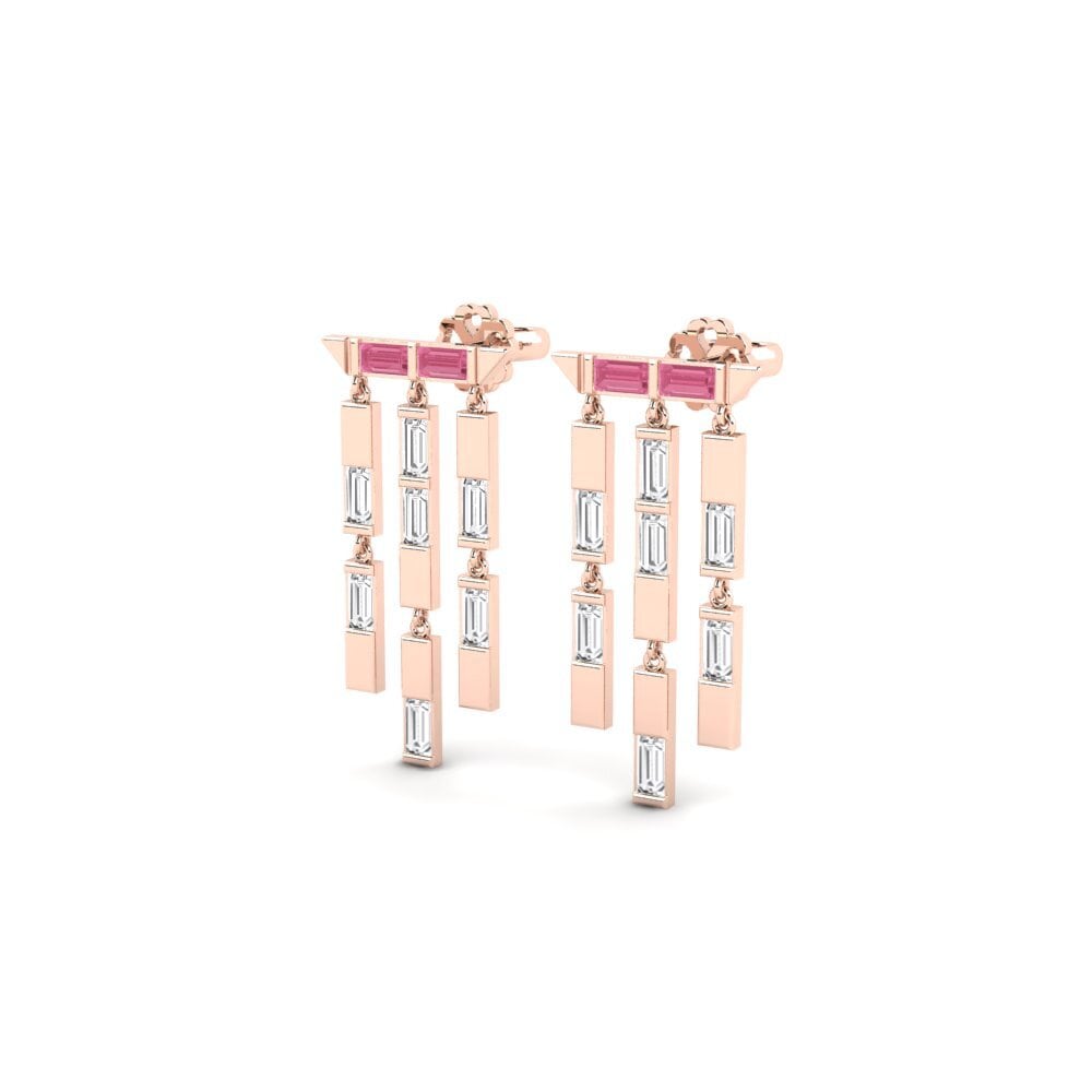 14k Rose Gold Pink Sapphire Women's Earring Funfetti