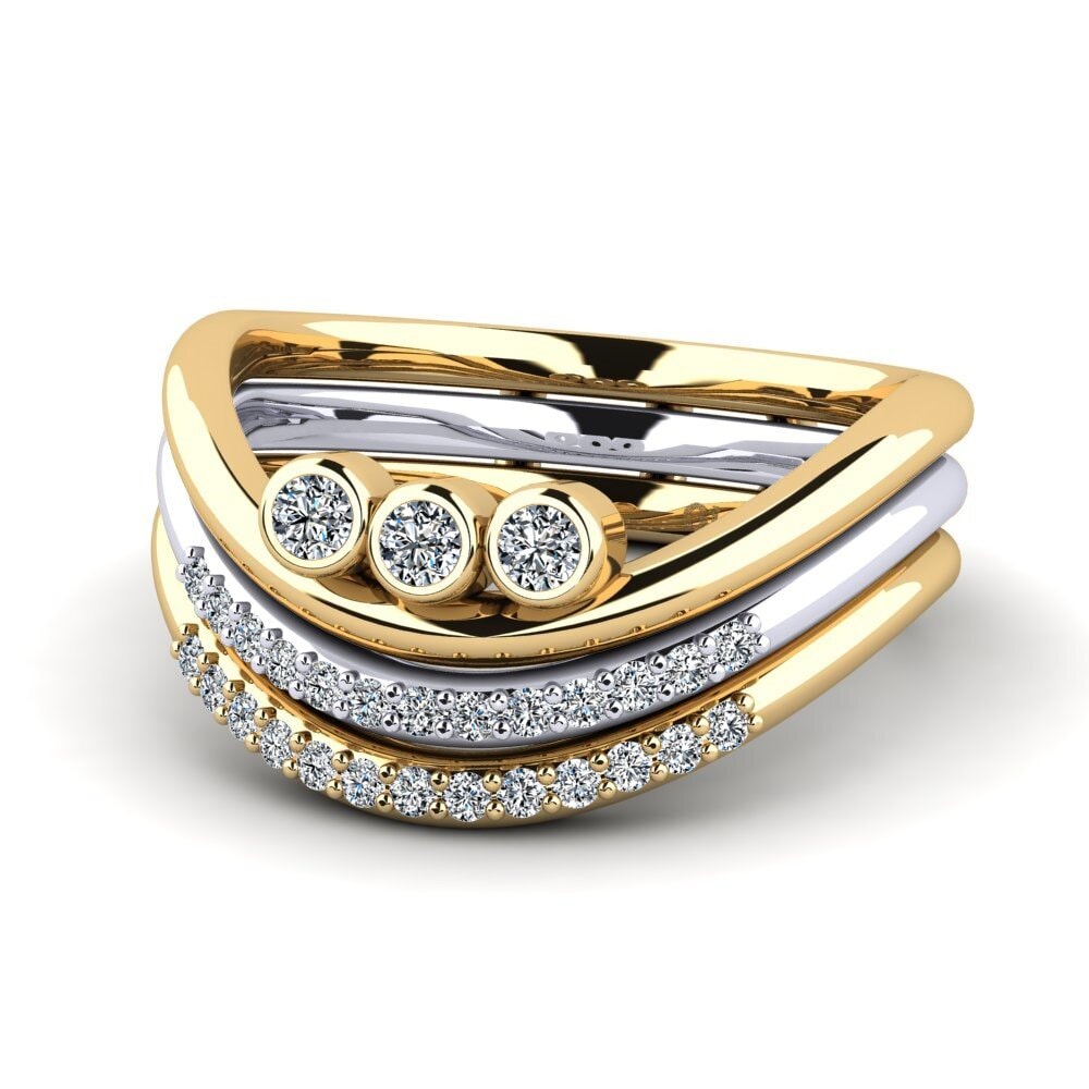 9k Oro Amarillo & Blanco Anillo Fyhte SET
