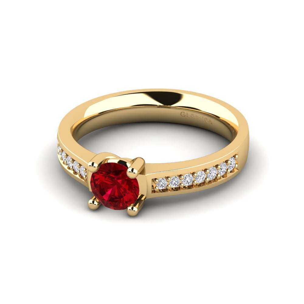 18k Oro Amarillo Circonita Roja Anillo de compromiso Ruby