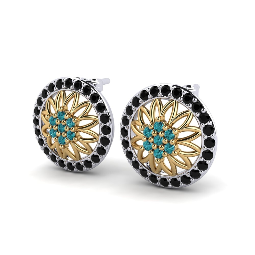 9ct White & Yellow Gold Blue Diamond Women's Earring Gadhra
