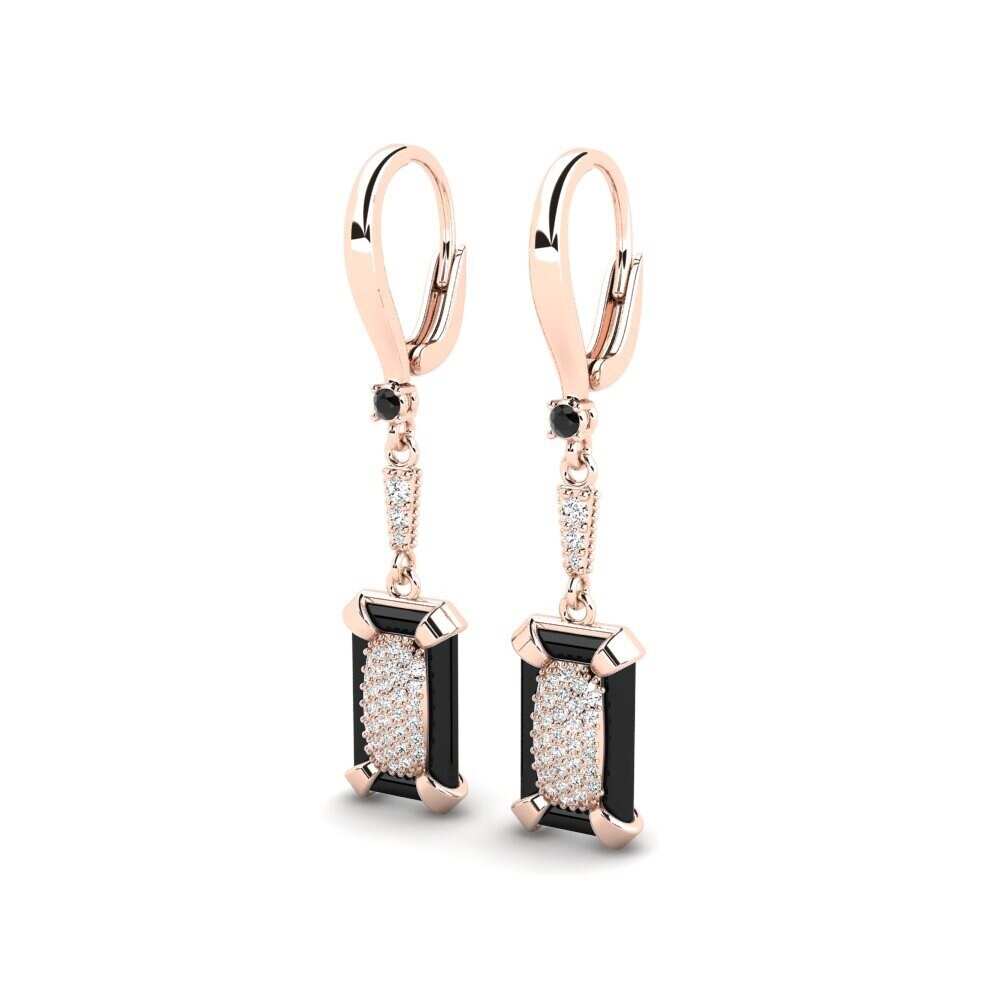 14k Oro Rosa Ónix Negro Pendiente de mujer Gadisa