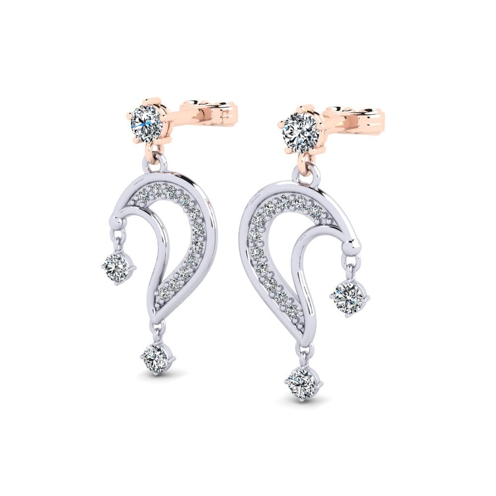 18k Oro Blanco / Rosa Pendiente de mujer Gaffer