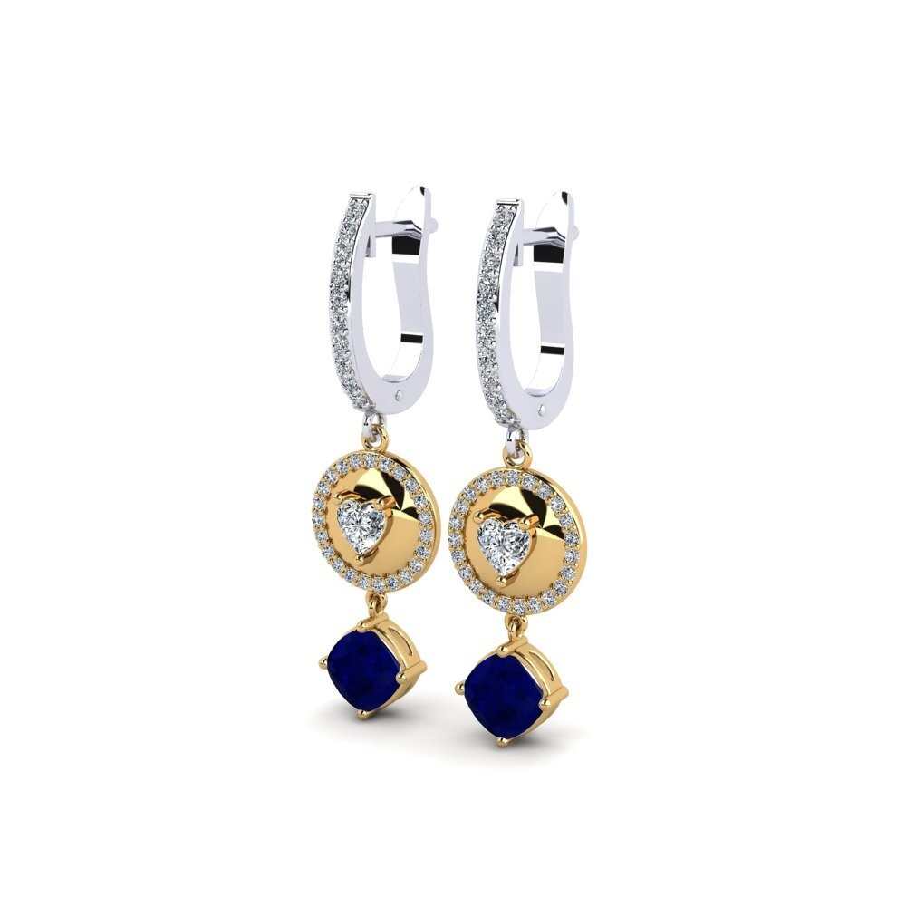 14k Oro Amarillo/Blanco Cojín Pendiente de mujer Gaja