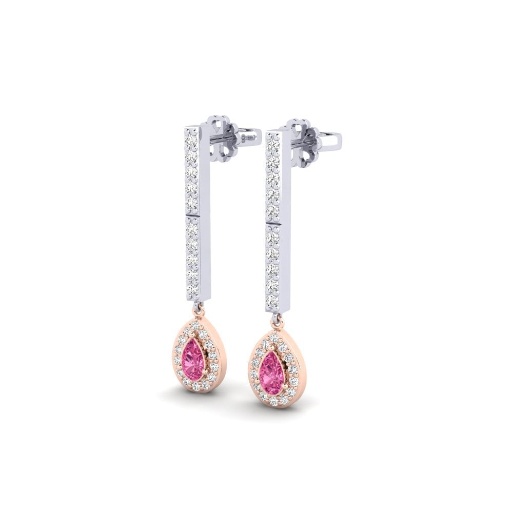 14k White & Rose Gold Pink Tourmaline Women's Earring Galaroza