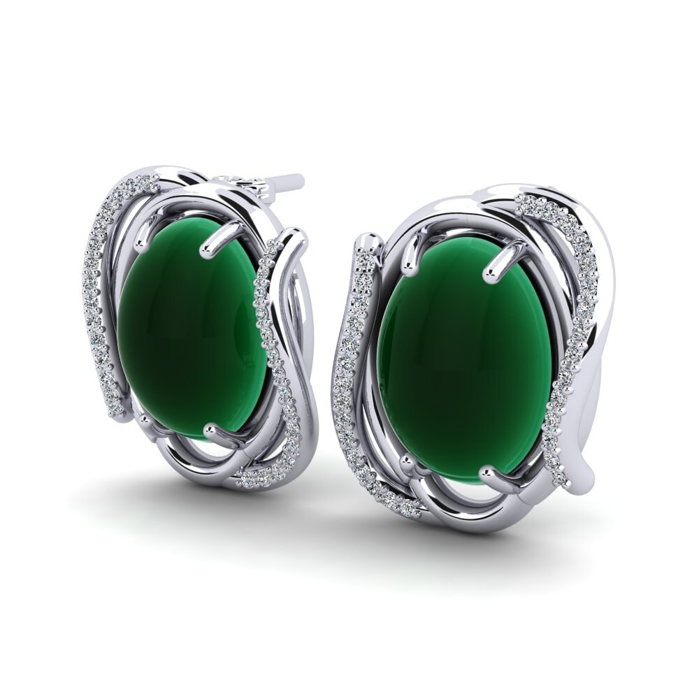 Đá Cabochon Ngọc Lục Bảo Bông tai nữ Galena