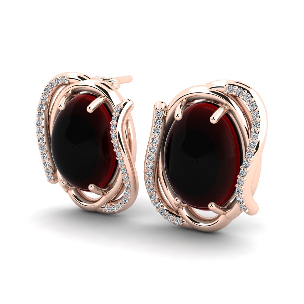 14ct Rose Gold Cabochon Garnet Women's Earring Galena