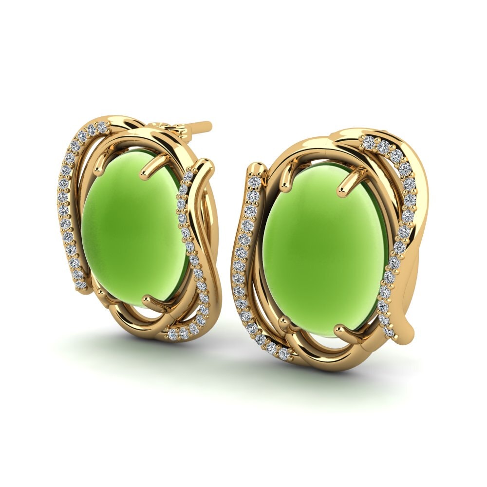 14k Oro Amarillo Peridoto Cabujón Pendiente de mujer Galena