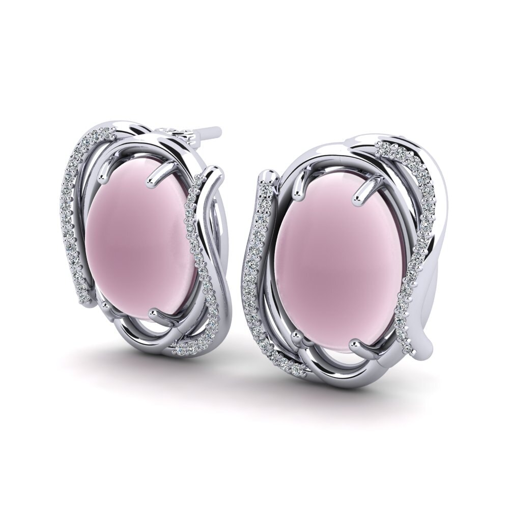Đá Cabochon Thạch Anh Hồng Bông tai nữ Galena