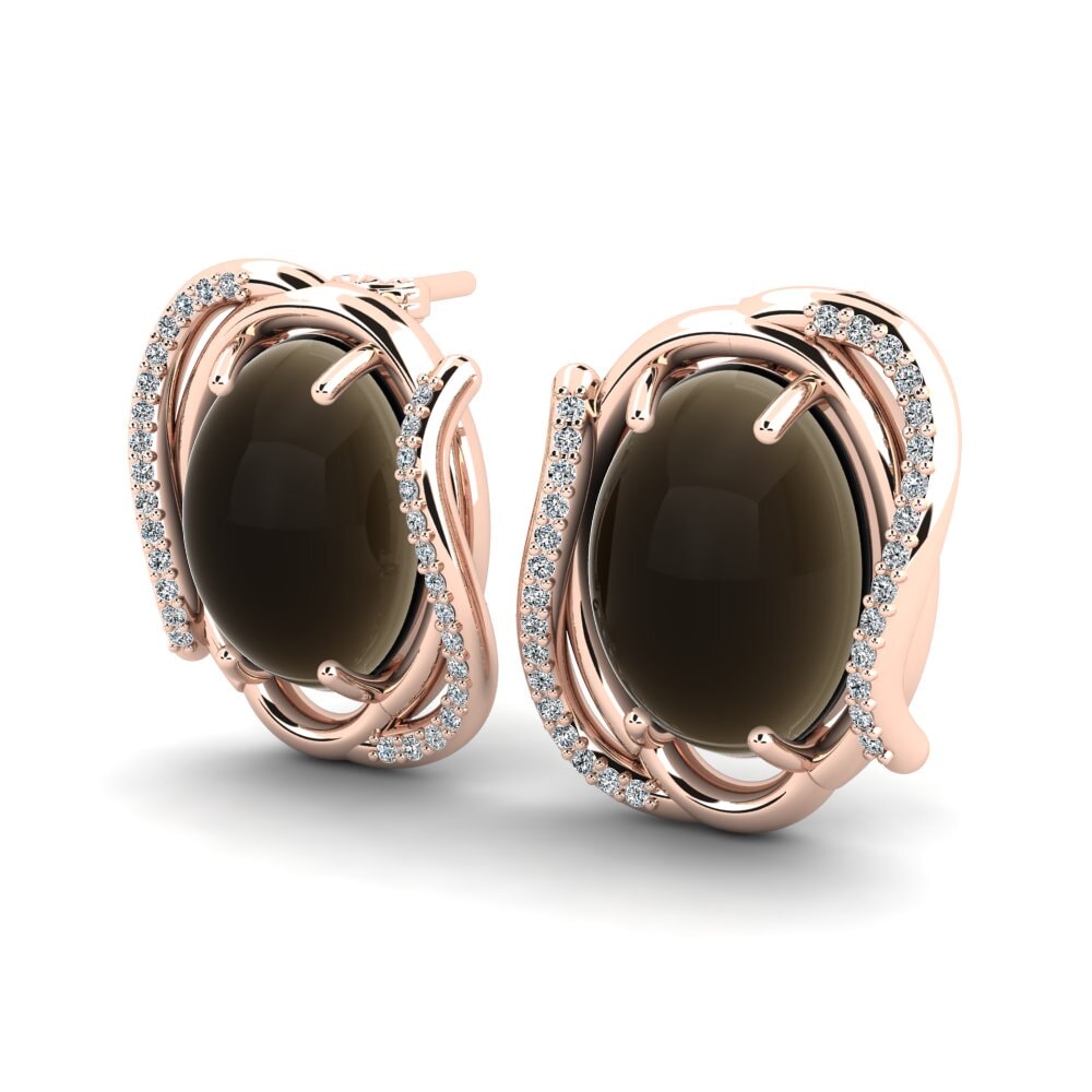 14ct Rose Gold Cabochon Smoky Topaz Women's Earring Galena