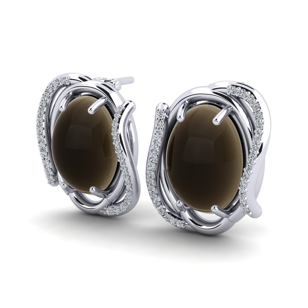 Đá Cabochon Thạch Anh Khói Bông tai nữ Galena