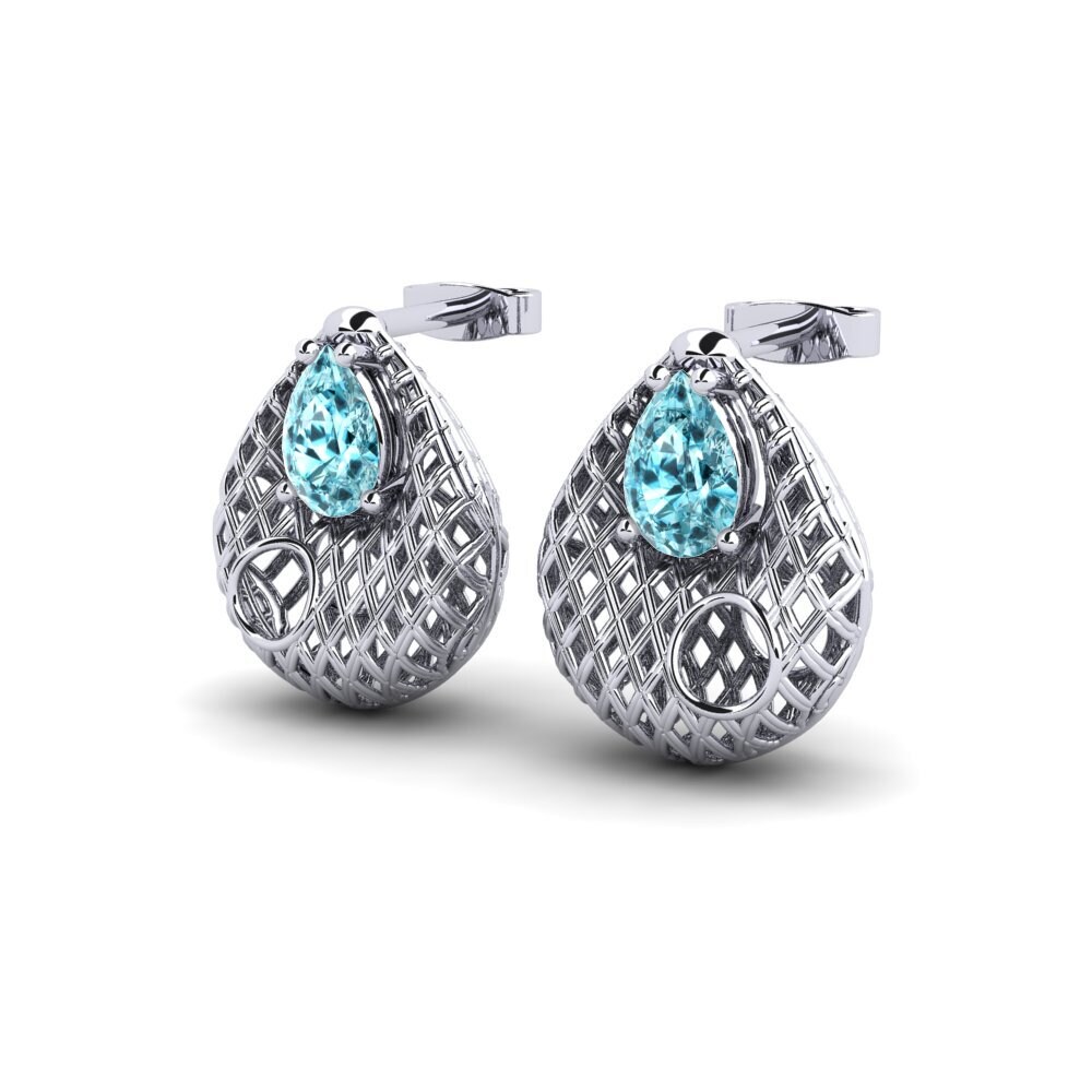 9k Oro Blanco Circón Azul Pendiente de mujer Galle