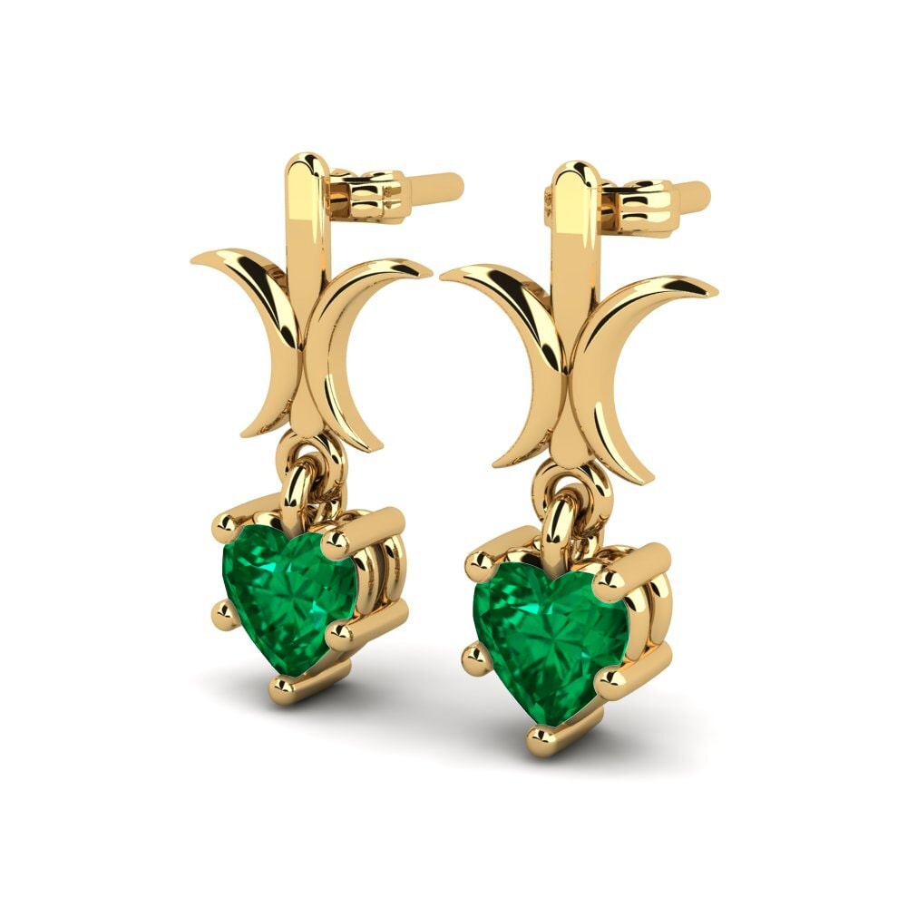 14ct Yellow Gold Emerald (Lab Created) Women's Earring Gallinule