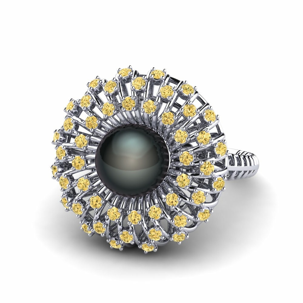 Cultured Pearls Yellow Diamond Rings