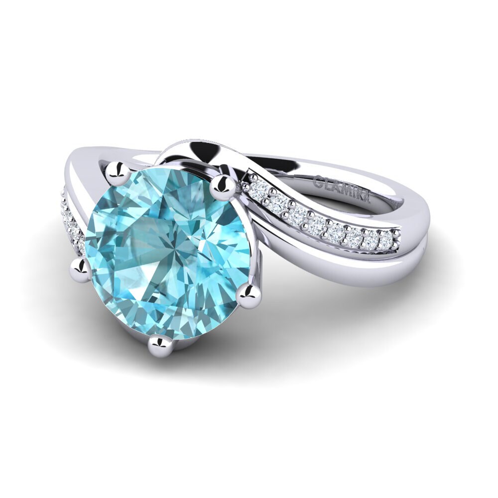 Blue Zircon Engagement Ring Gardenia 3.0 crt