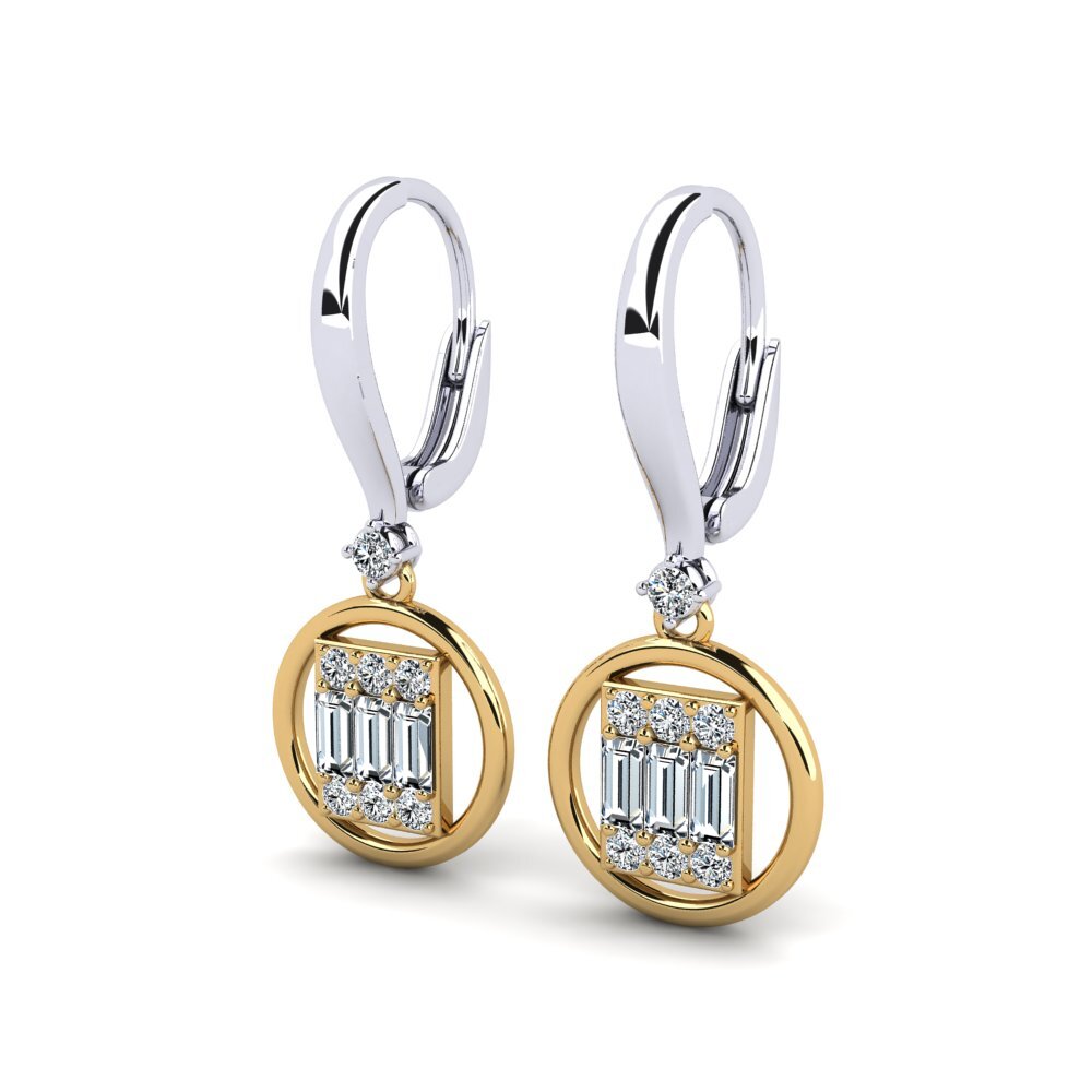 14k Oro Blanco & Amarillo Baguette Pendiente de mujer Gardiennage