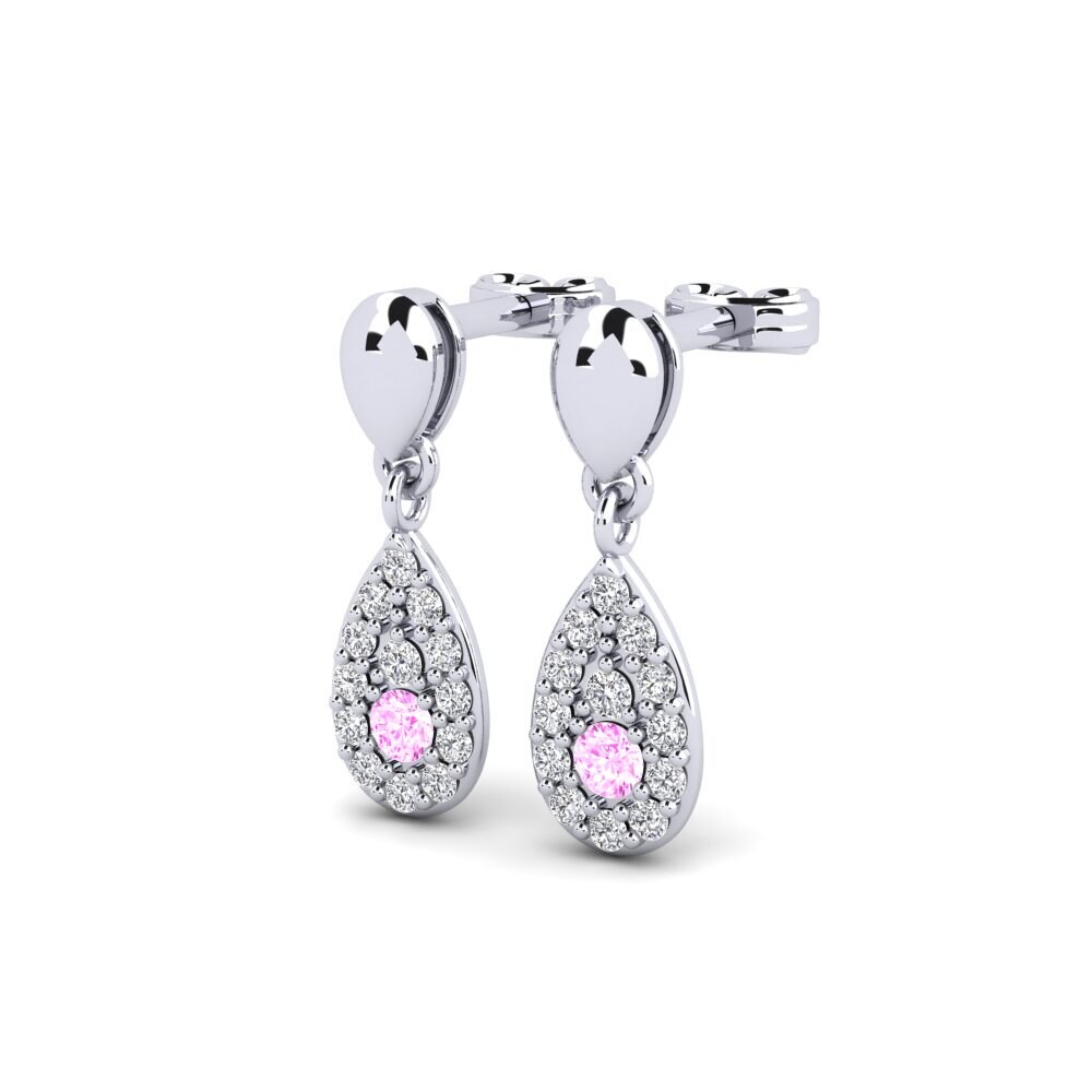 14k Oro Blanco Zafiro Rosado Pendiente de mujer Gargo