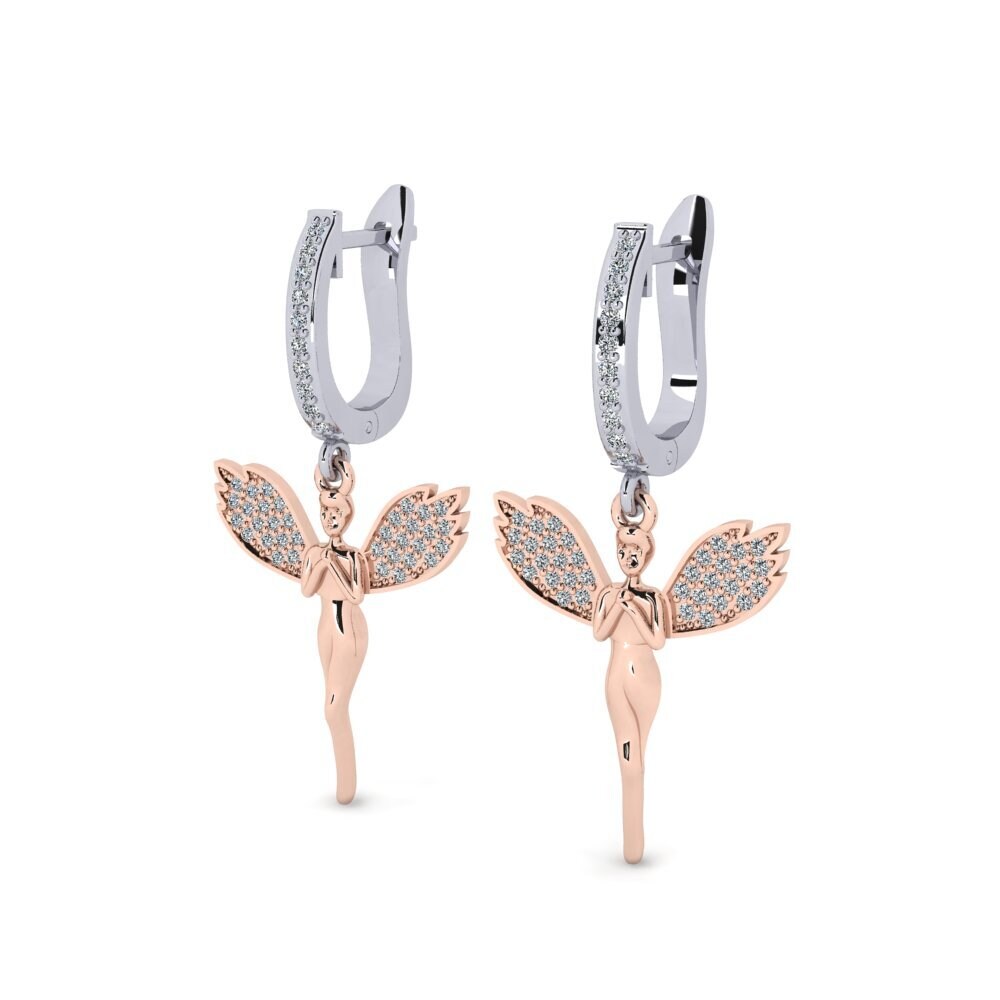 14k Oro Blanco / Rosa Pendiente de mujer Gargosie