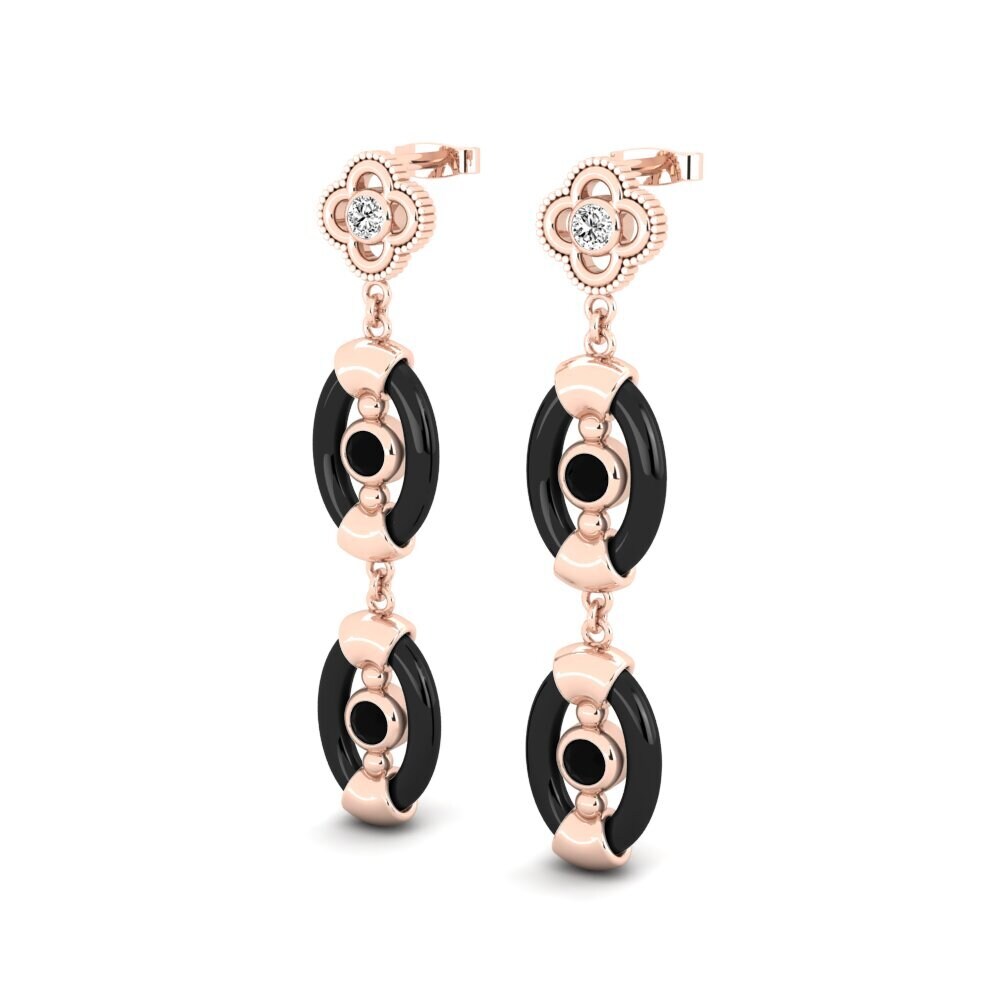 14k Oro Rosa Ónix Negro Pendiente de mujer Garity