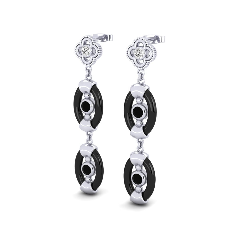 9k Oro Blanco Ónix Negro Pendiente de mujer Garity