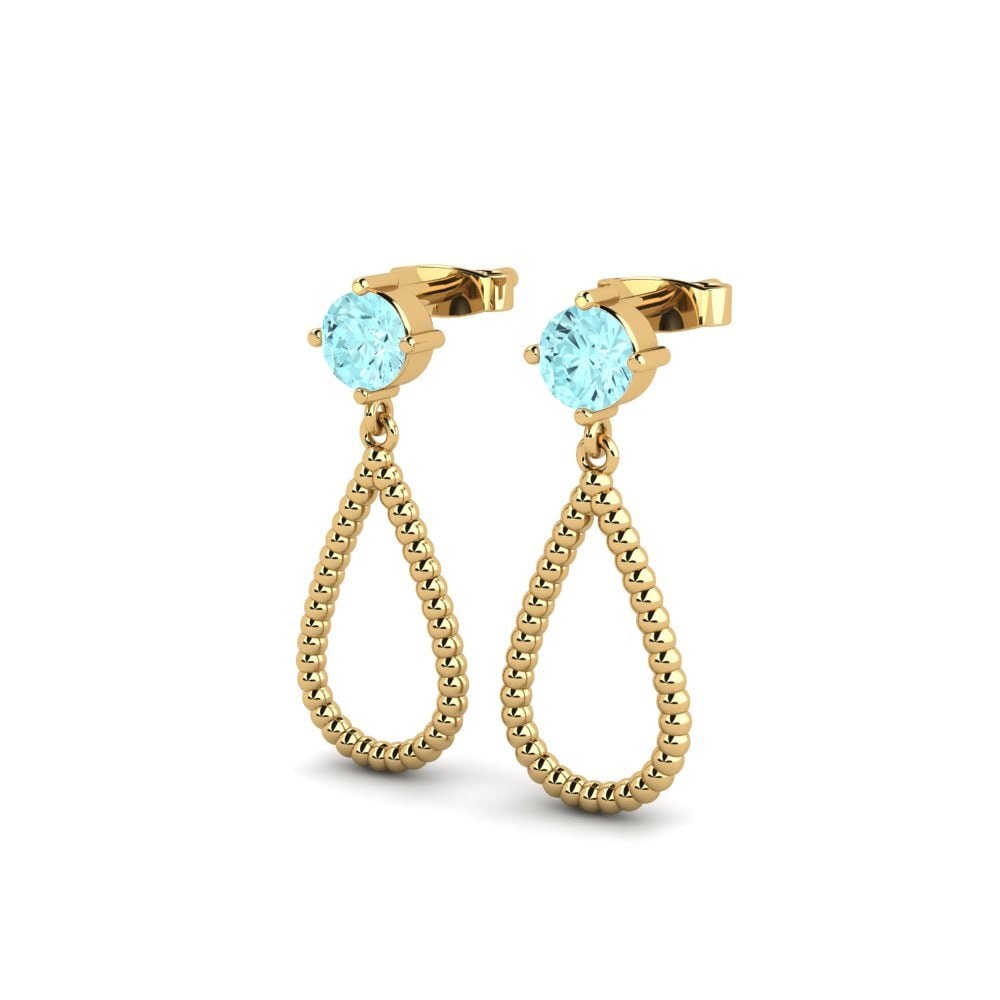 14ct Yellow Gold Aquamarine Women's Earring Garnet
