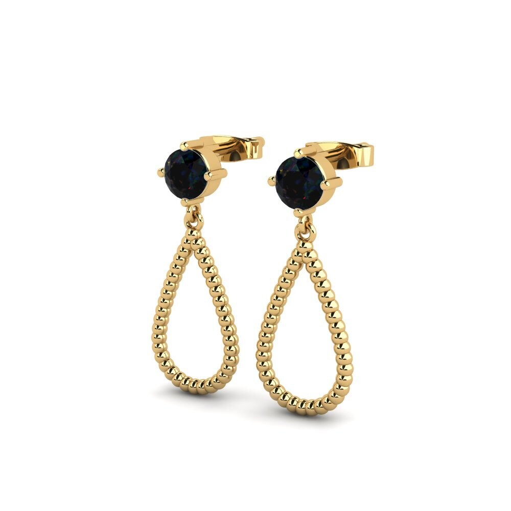 14ct Yellow Gold Black Opal Women's Earring Garnet