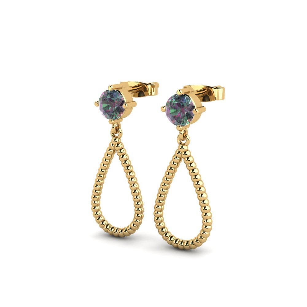 14ct Yellow Gold Mystic Topaz Women's Earring Garnet