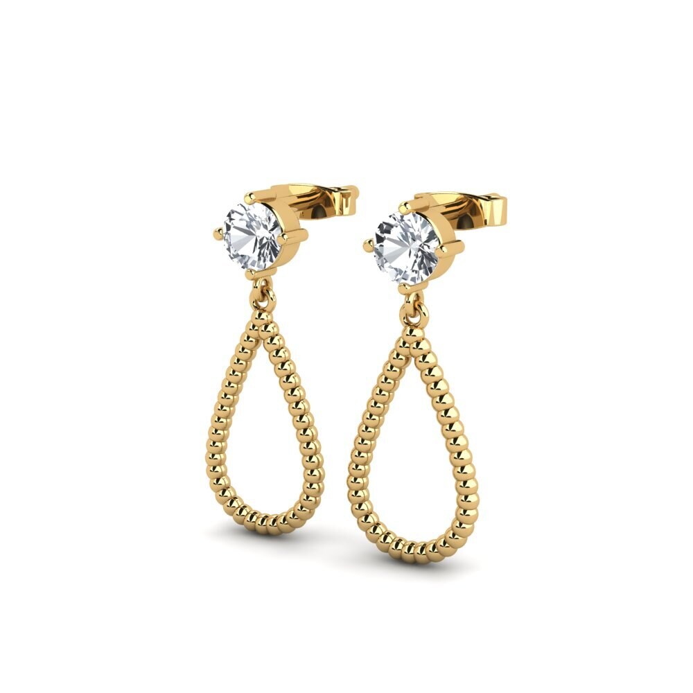 14ct Yellow Gold White Zircon Women's Earring Garnet