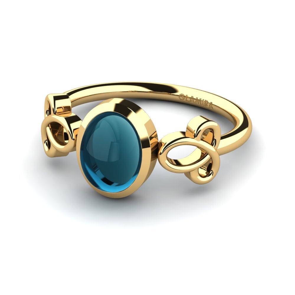14K Geel Goud Cabochon Blauwe London Topaas Ringen Gatita