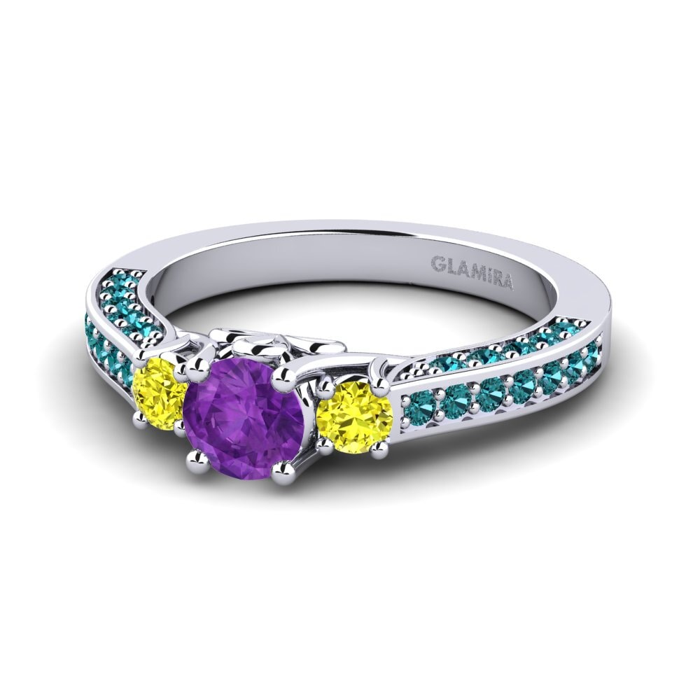 18k Oro Blanco Amatista Set de Anillos Gemmiferous Anillo A