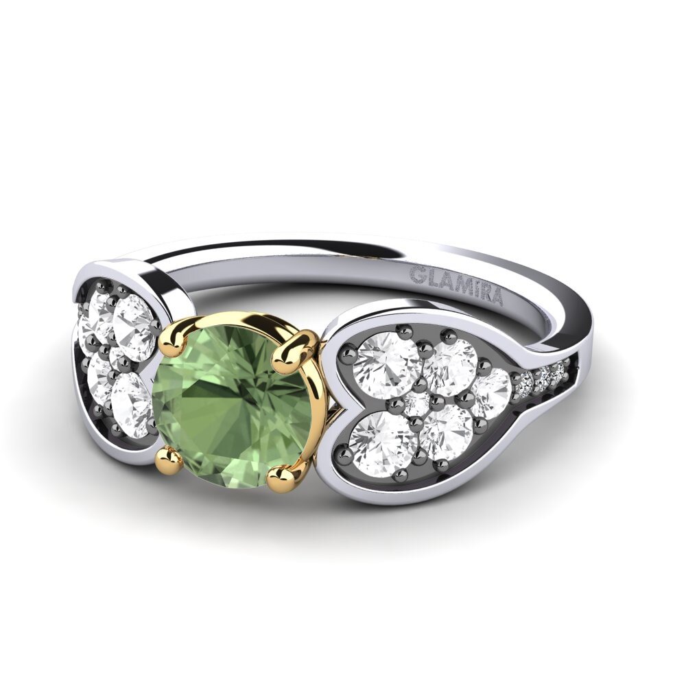 14k Oro Blanco & Amarillo Zafiro Verde Anillo de compromiso Genie