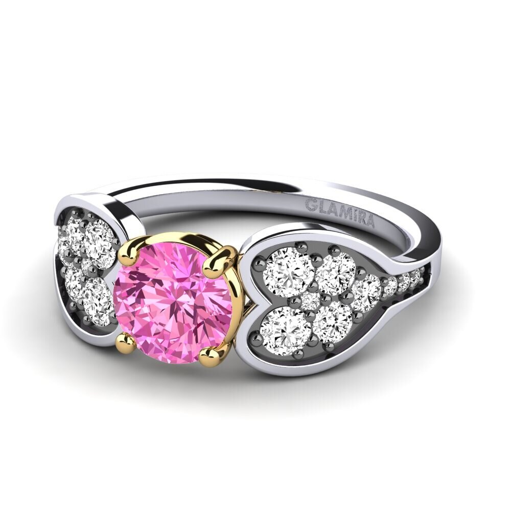 14k Oro Blanco & Amarillo Topacio Rosa Anillo de compromiso Genie