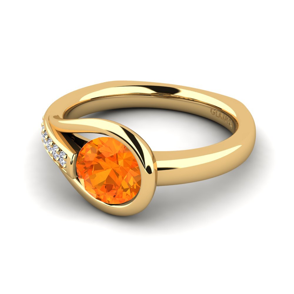 18k Oro Amarillo Zafiro Naranja Anillo de compromiso Genifer 1.0 crt