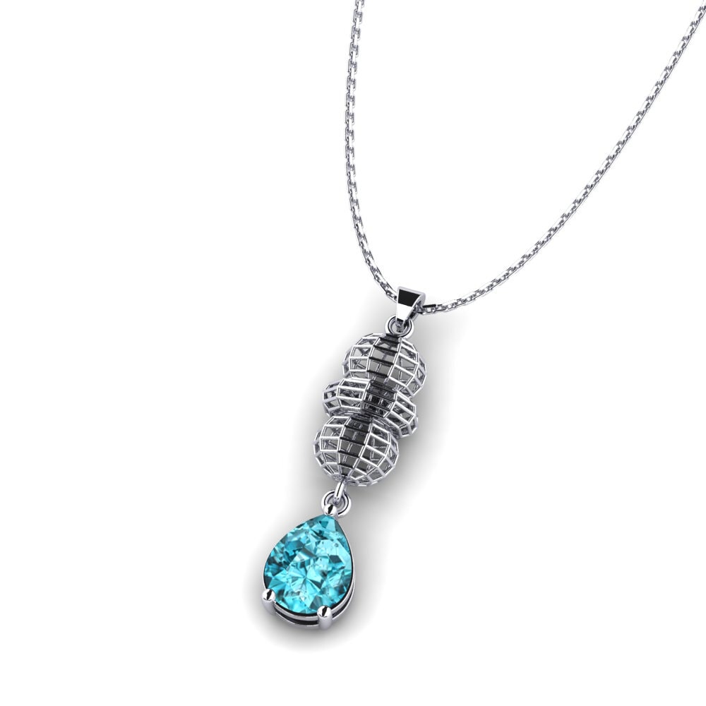 9k Oro Blanco Circón Azul Colgante de Mujer Gerry