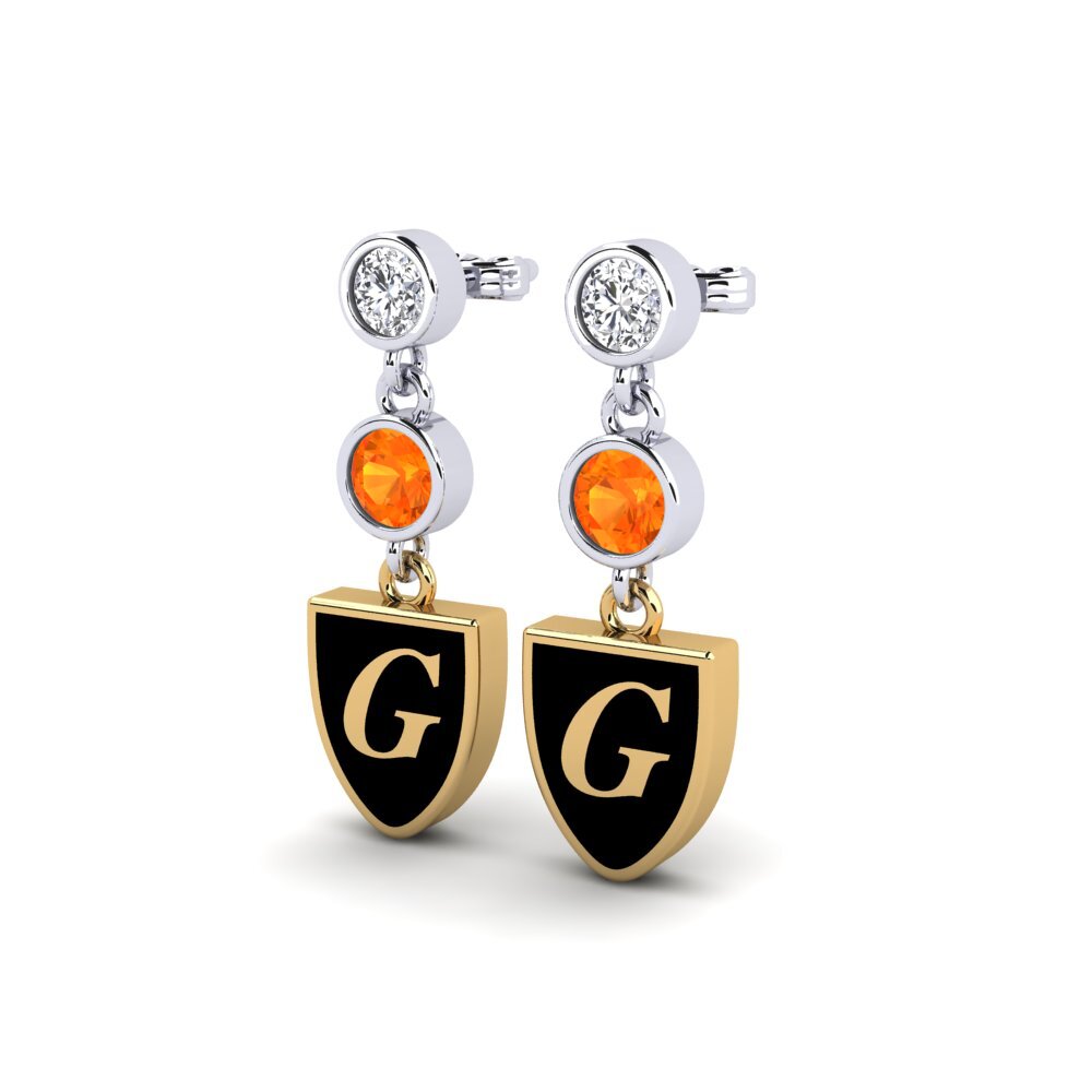 9k Oro Blanco & Amarillo Zafiro Naranja Pendiente de mujer Gertude
