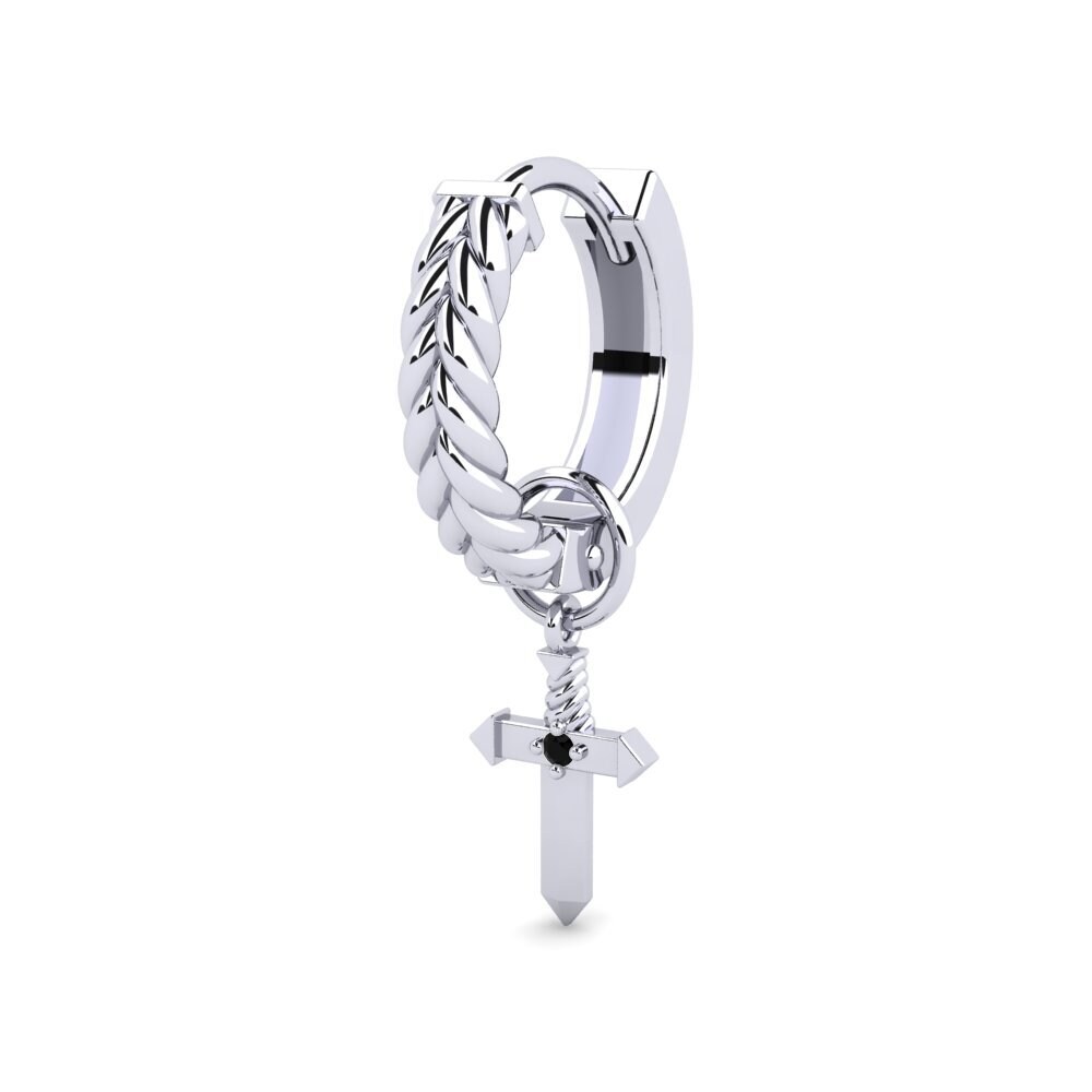 9ct White Gold Black Sapphire Men's Earring Gilded