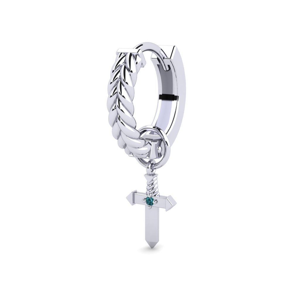 9ct White Gold Blue Diamond Men's Earring Gilded