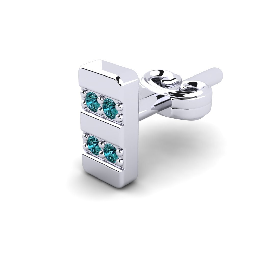 585 Bílé zlato Modrý diamant Pánské náušnice Giocare