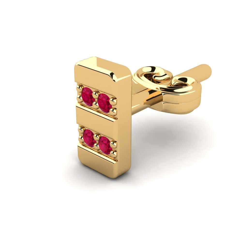 18ct Yellow Gold Ruby Men's Earring Giocare