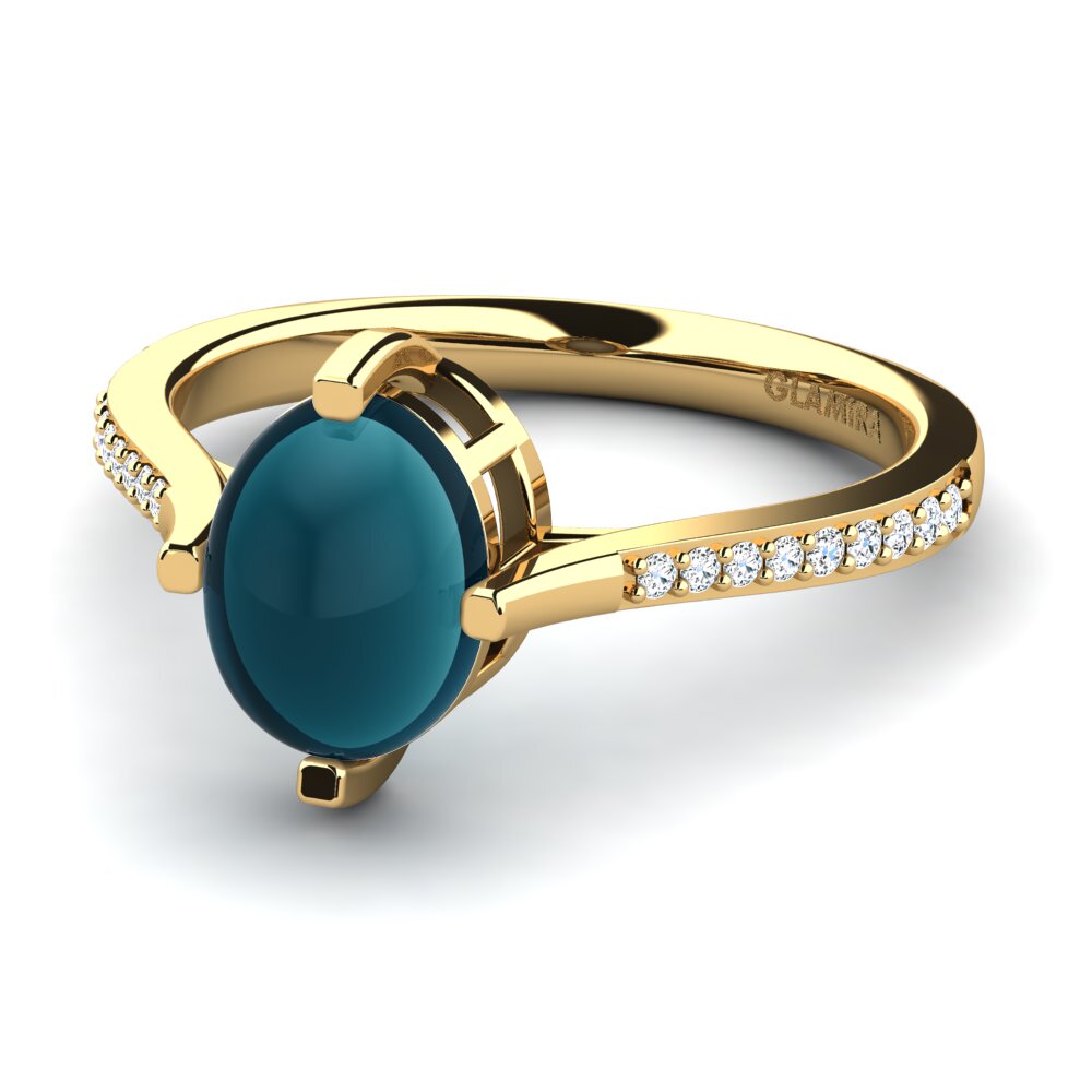 14K Geel Goud Cabochon Blauwe London Topaas Ringen Giselda
