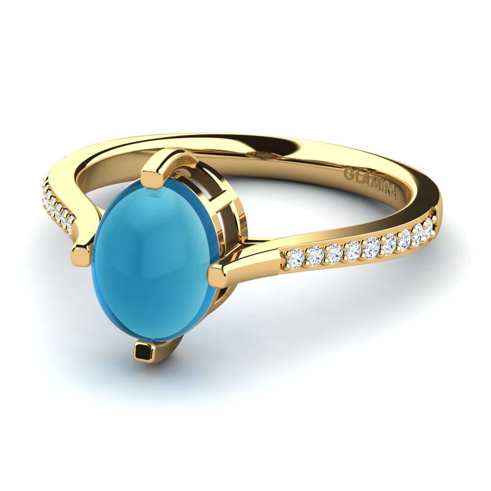 9k Oro Amarillo Topacio Azul Cabujón Anillo Giselda