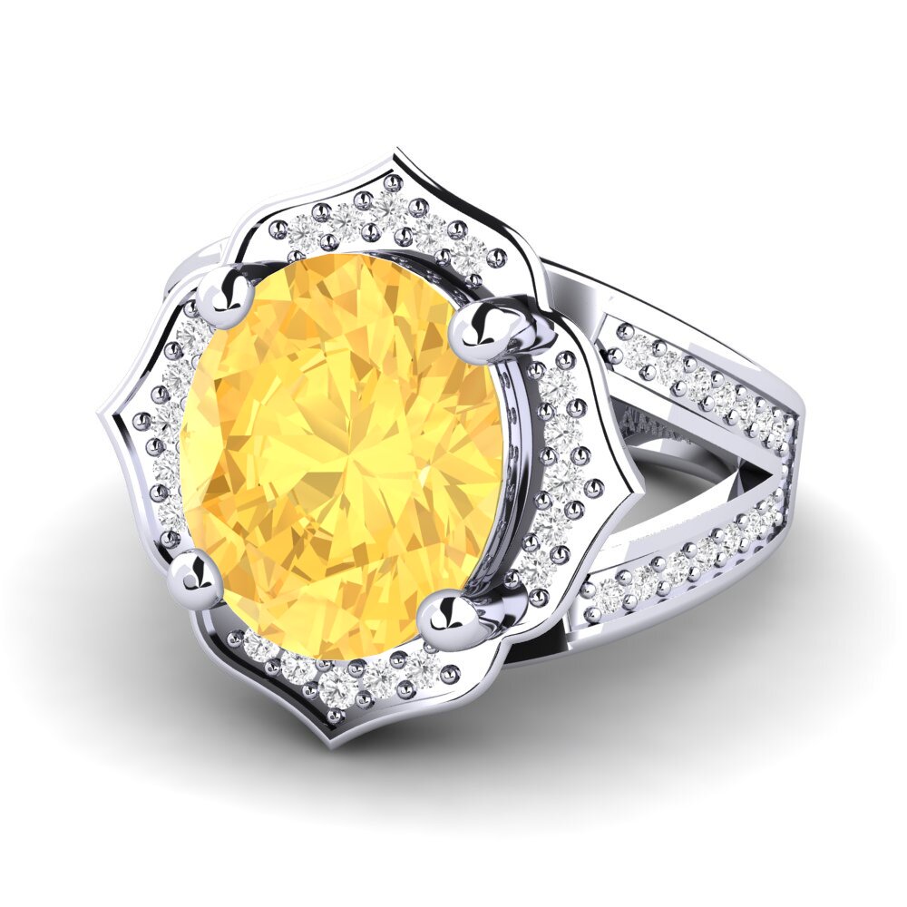 White Silver Citrine Ring Gizella