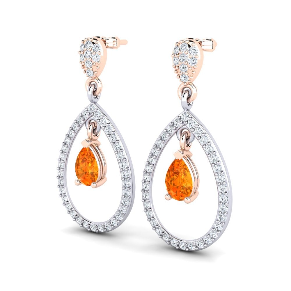 9K White & Rose Gold Orange Sapphire Earring Glenda