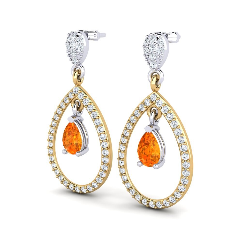 14K Yellow & White Gold Orange Sapphire Earring Glenda