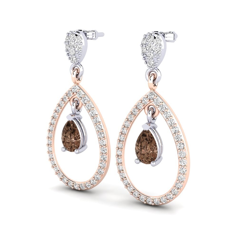 14k Oro Rosa & Blanco Cuarzo humo Pendiente de mujer Glenda