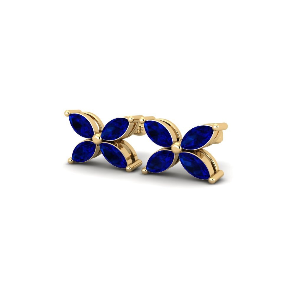 Ouro Amarelo 14K Safira Brincos Feminino Glenn
