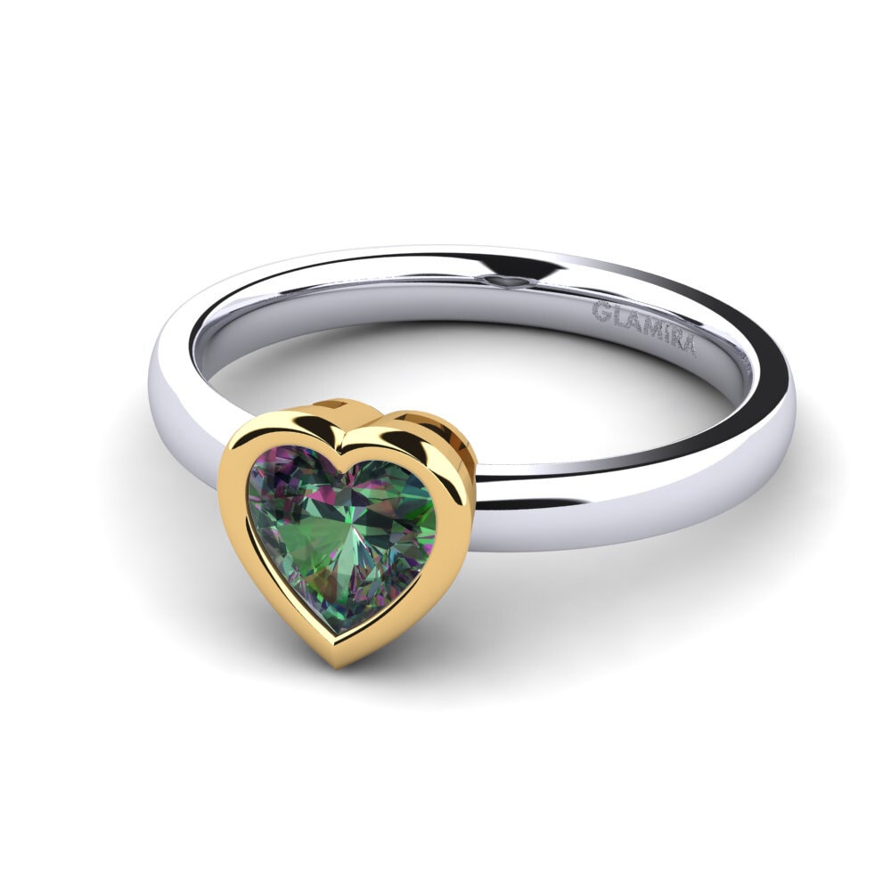 14k Oro Blanco & Amarillo Topacio Místico Anillo de compromiso Gloria