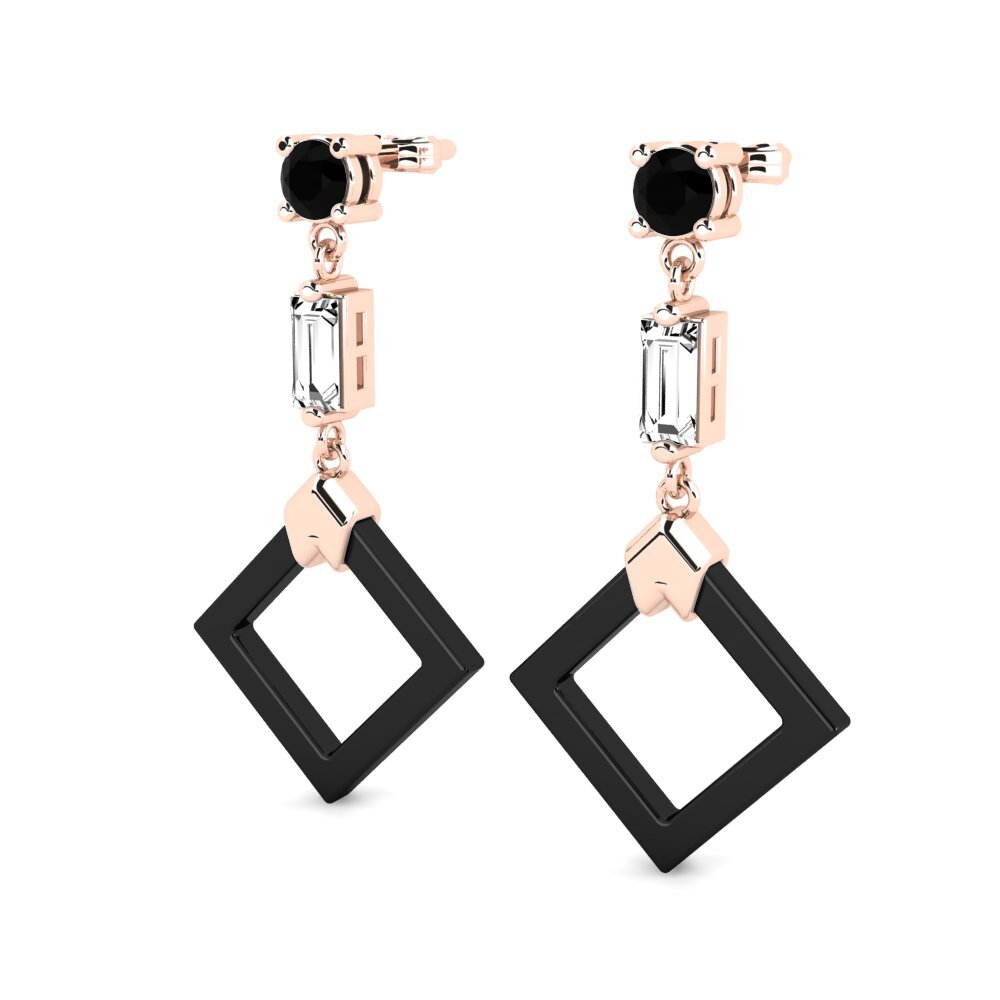 14k Oro Rosa Ónix Negro Pendiente de mujer Gosse
