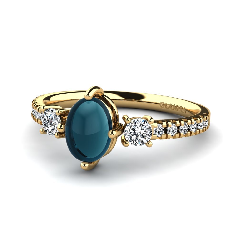 14K Geel Goud Cabochon Blauwe London Topaas Ringen Gracianna