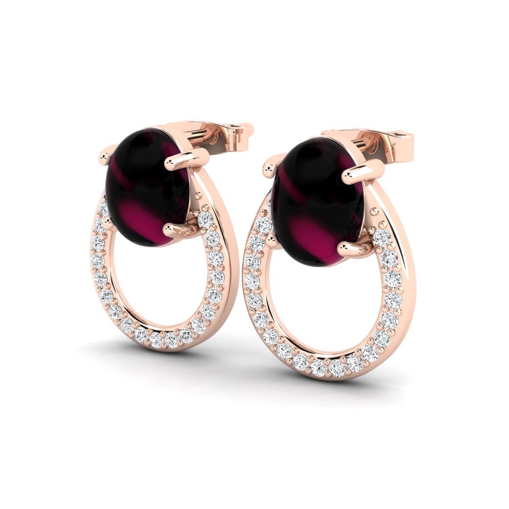 18k Oro Rosa Granate Rhodolite Cabujón Pendiente de mujer Gracinha