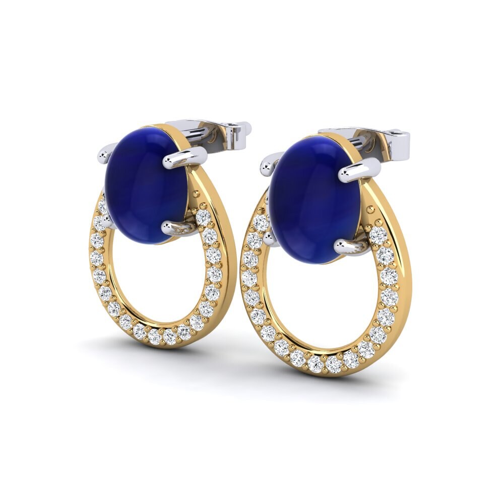 14K Yellow & White Gold Cabochon Sapphire Earring Gracinha